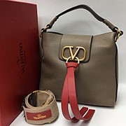 Женская кожаная сумка VALENTINO (Beige/Red) фото