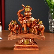 Сувенир полистоун “Три денежных слона на купюре с монетами“ под дерево 24,5х19,5х7,8 см фото