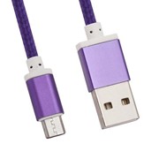 USB кабель «LP» Micro USB оплетка и металл. разъемы в катушке 1,5 метра (сиреневый) фотография