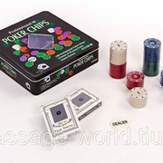 Покерный набор в металлической коробке-100 фишек (с номиналом,2 кол.карт) фото