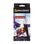 Карандаши цветные BRAUBERG “Artist line“, 12 цветов, трехгранные, черный корпус, высшее качество, 180596 фотография
