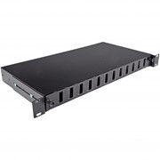Патч-панель 24 порта 12 SCDuplex, пустая, кабельные вводы для 2xPG13.5 и 2xPG16, 1U, черная фотография