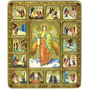 Большая подарочная икона Архангел Михаил с житийными сценами на мореном дубе фото