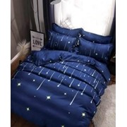 Комплект постельного белья Евро из сатина “Mency“ Синий с падающими звездами фото