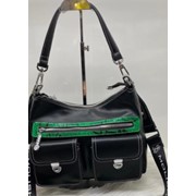 Модная женская сумочка 28 см черная с зеленой вставкой фото