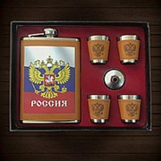 Фляжка для спиртного “Россия“ со стопками (фляжка, стопка, воронка) фото