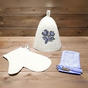 Набор для бани “Русские мотивы“ (шапка, рукавица, мочалка) фото