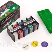 Покерный набор в металлической коробке (200 фишек с номиналом,2 кол.карт,полотно) фотография
