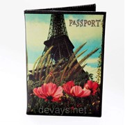 Обложка для паспорта из кожзама Париж и маки фото