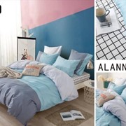 Двуспальный комплект постельного белья из поплина “Alanna“ Серо-синий с бирюзовым и белым и белый в клеточку фото
