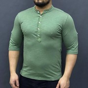 Мужская футболка на пуговицах салатовая