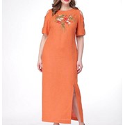 Платье льняное оранжевое с вышивкой M 467 р. 48-58