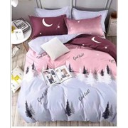Полутораспальный комплект постельного белья из поплина “Fuanna“ Серо-розово-сливовый градиент с деревьями и фотография
