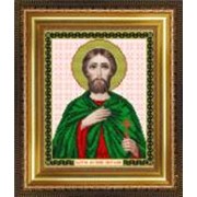 Икона ручной работы Святой Анатолий вышитая бисером фото