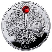 Июль. Серебряная монета в футляре, с кристаллом Swarovski фото